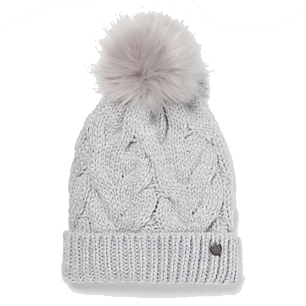 EXPRESS Gray Metallic Cable Knit Pom Beanie NWT